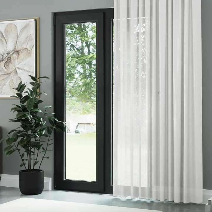 White Faux Silk Voile Sheer Curtain