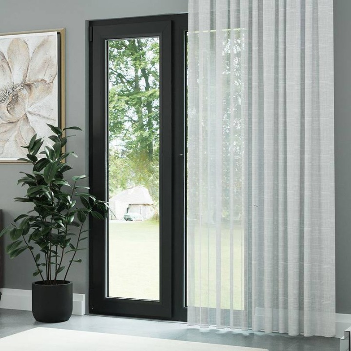 White Slub Linen Look Sheer Curtain