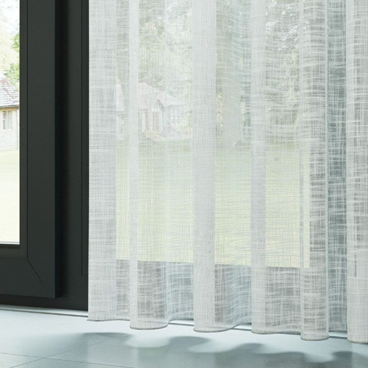 White Slub Linen Look Semi-Sheer Curtain