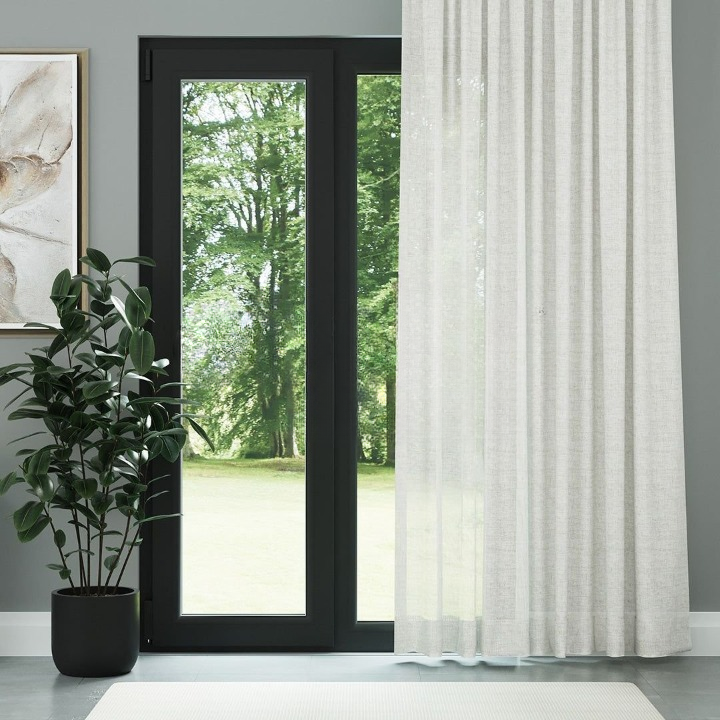 White Slub Linen Look Sheer Curtain