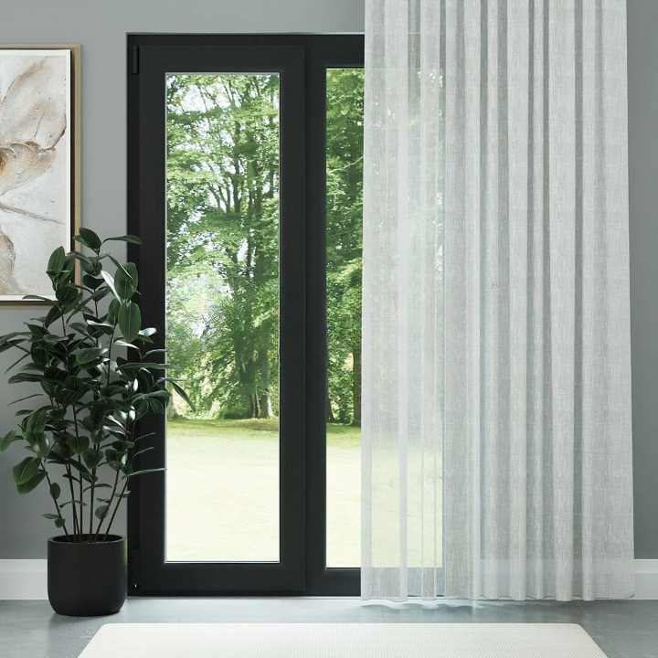 White Honeycomb Textured Linen Look Sheer Curtain