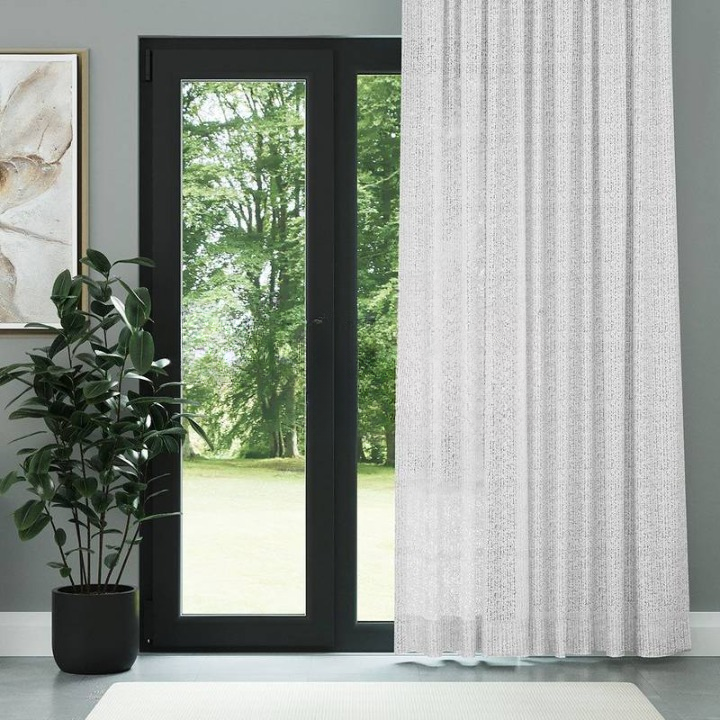 White Chenille Textured Open Weave Semi-Sheer Curtain
