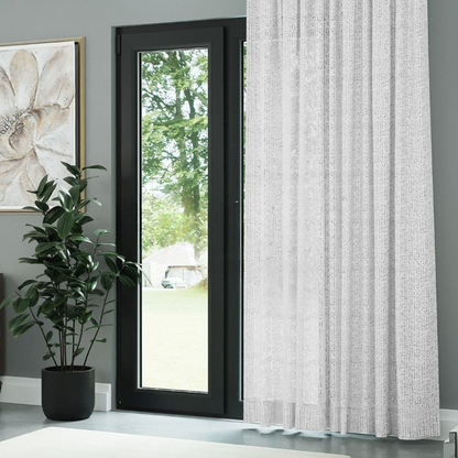 White Chenille Textured Open Weave Semi-Sheer Curtain