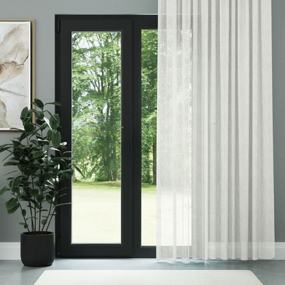 Ecru Bamboo Textured Plain Sheer Curtain