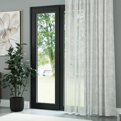 Ecru Basketweave Linen Look Semi-Sheer Curtain