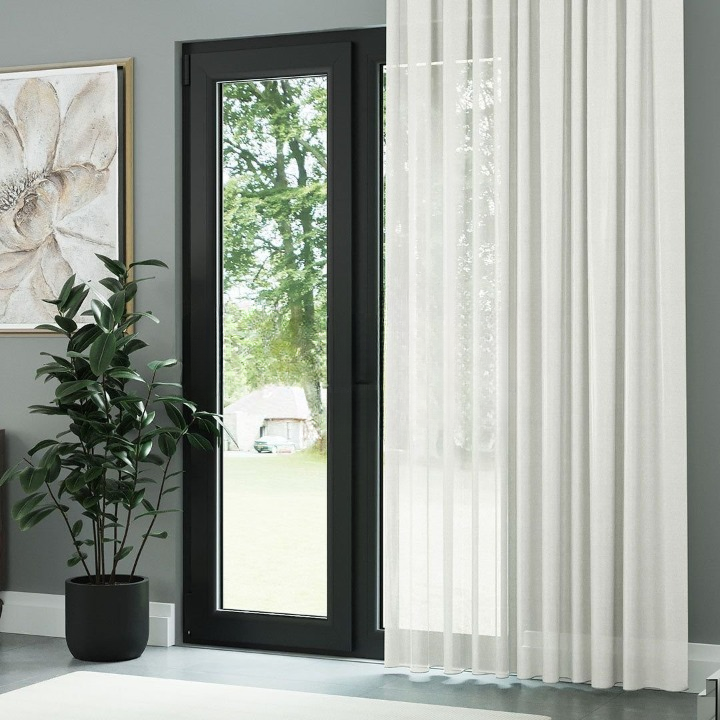 Ecru Faux Silk Voile Sheer Curtain