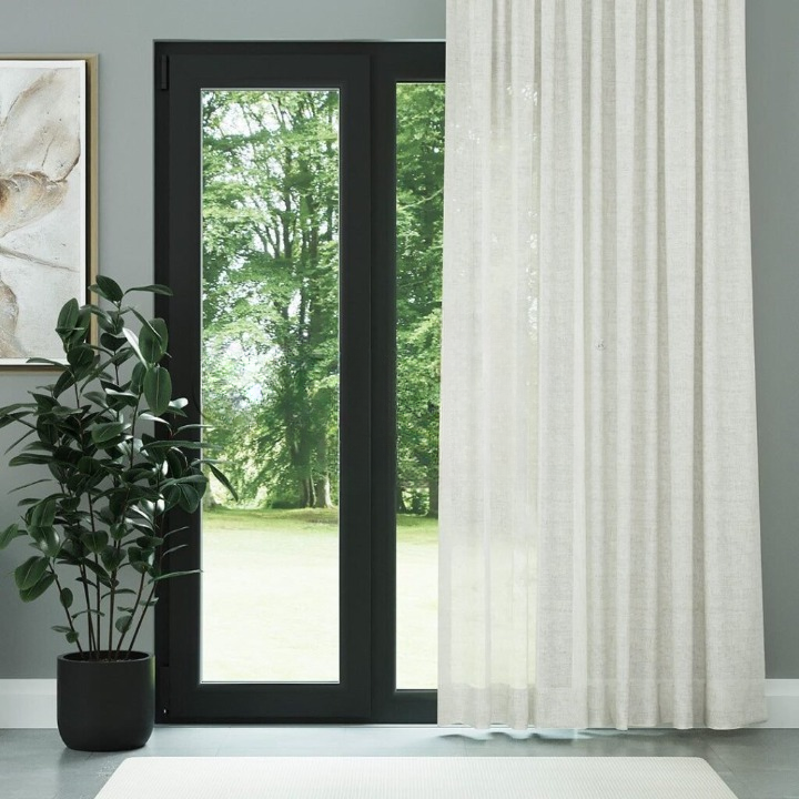 Ecru Slub Linen Look Sheer Curtain