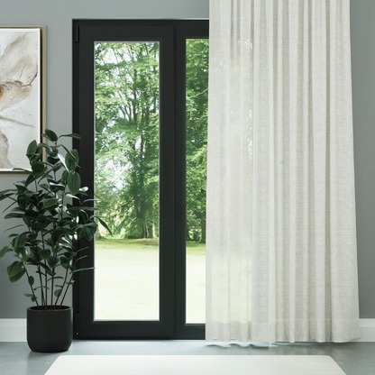 Ecru Slub Linen Look Sheer Curtain