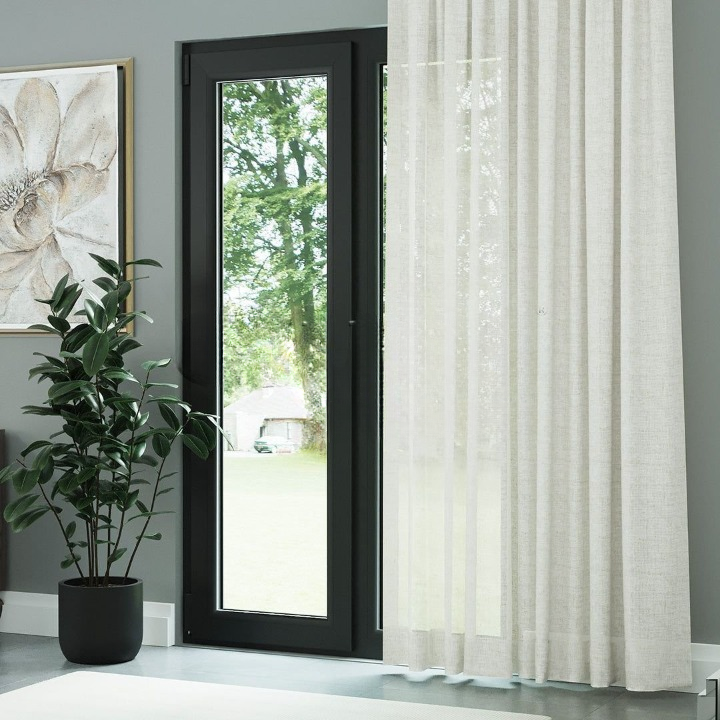 Ecru Slub Linen Look Sheer Curtain