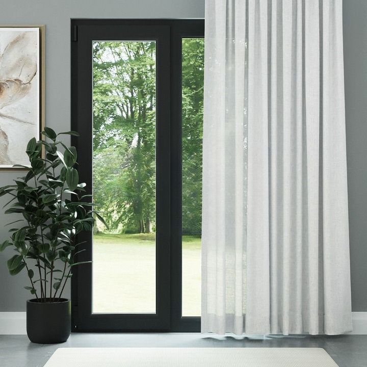 Ecru Shimmering Plain Sheer Curtain