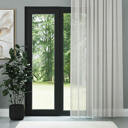Ecru Textured Plain Sheer Curtain