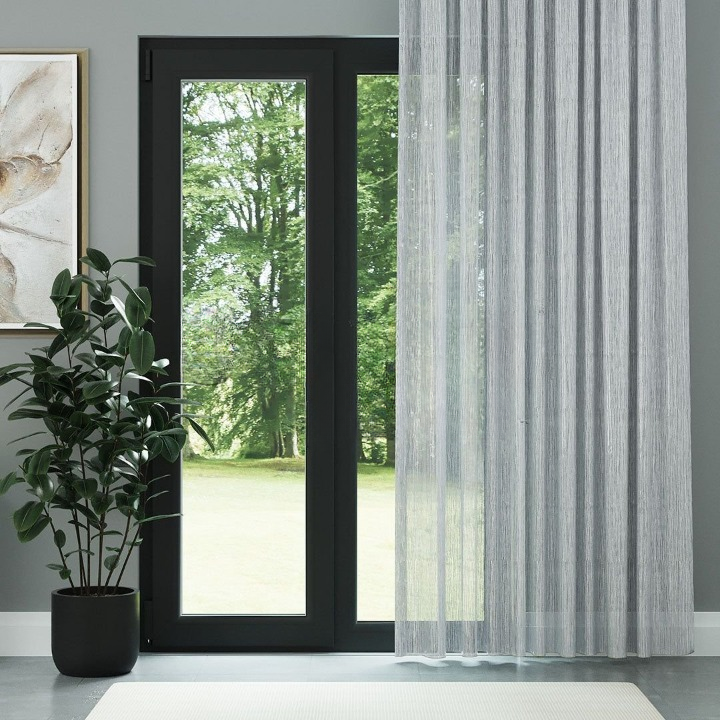 Grey Bark Textured Sheer Curtain