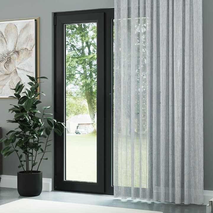 Grey Bark Textured Sheer Curtain