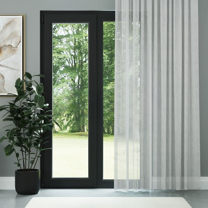 Grey Bamboo Textured Plain Sheer Curtain