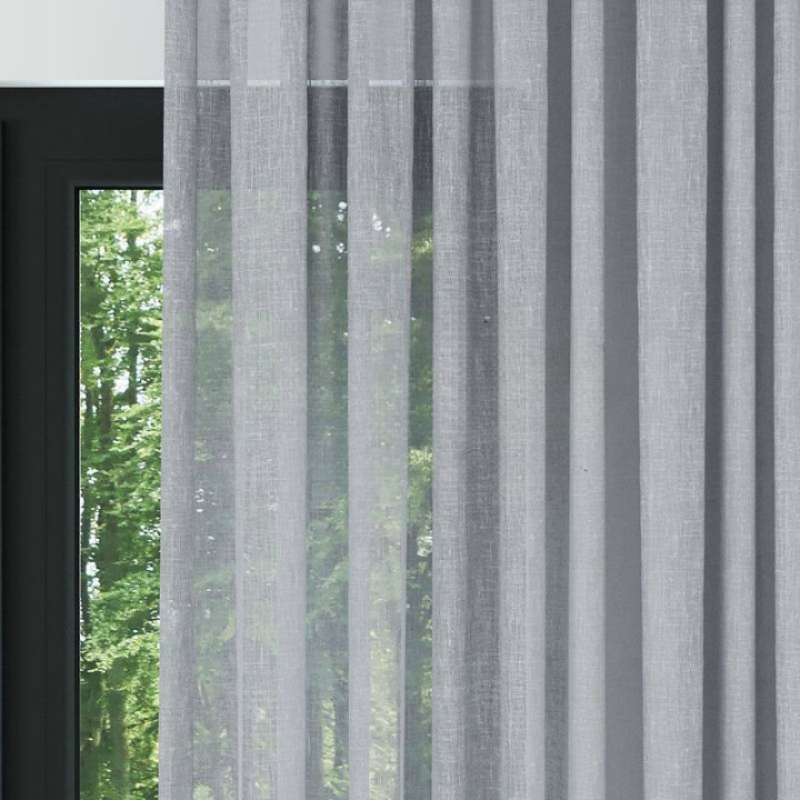Grey Crushed Linen Look Sheer Curtain