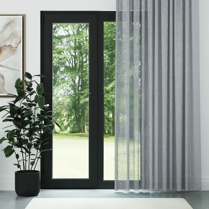 Grey Crushed Linen Look Sheer Curtain