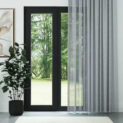 Grey Crushed Linen Look Sheer Curtain
