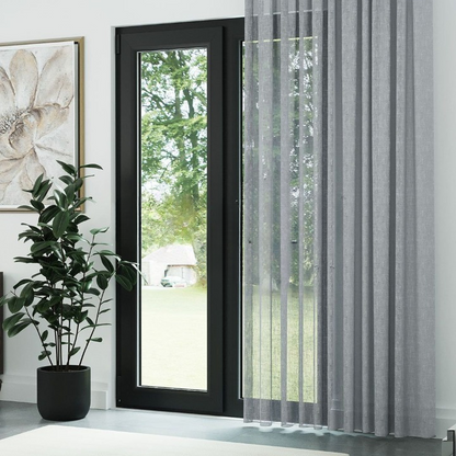 Grey Crushed Linen Look Sheer Curtain
