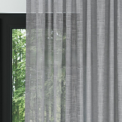 Grey Basketweave Linen Look Semi-Sheer Curtain
