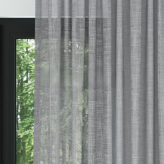 Grey Basketweave Linen Look Semi-Sheer Curtain