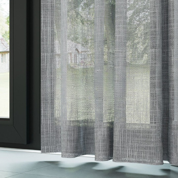 Grey Basketweave Linen Look Semi-Sheer Curtain