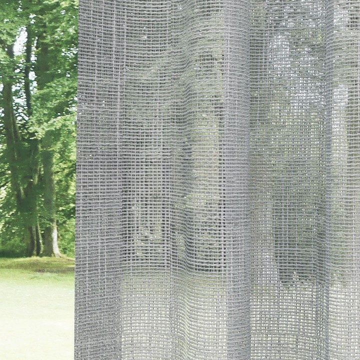 Grey Basketweave Linen Look Semi-Sheer Curtain