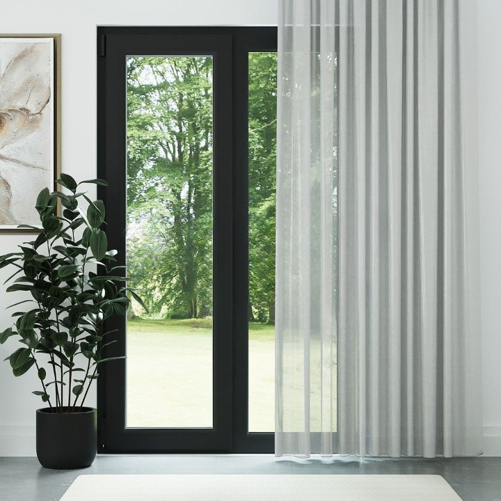 Grey Faux Silk Voile Sheer Curtain