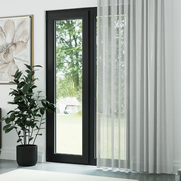 Grey Faux Silk Voile Sheer Curtain