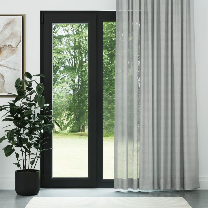 Grey High Density Silk Crepe Plain Sheer Curtain