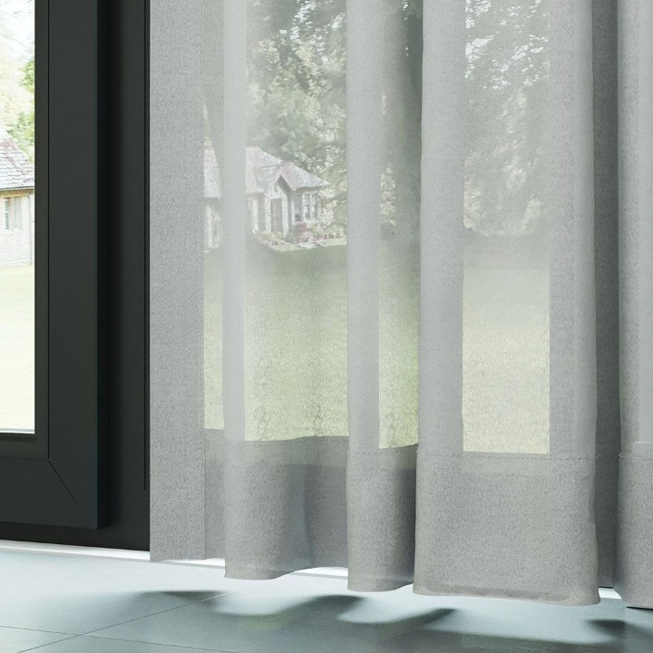 Grey High Density Silk Crepe Plain Sheer Curtain