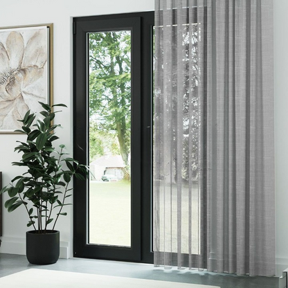 Grey Slub Linen Look Sheer Curtain