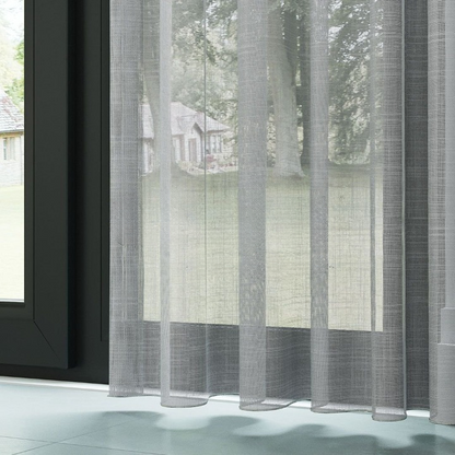 Grey Slub Linen Look Sheer Curtain