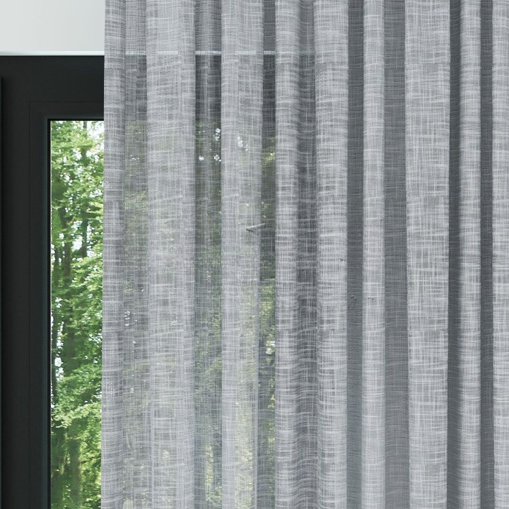 Grey Slub Linen Look Semi-Sheer Curtain