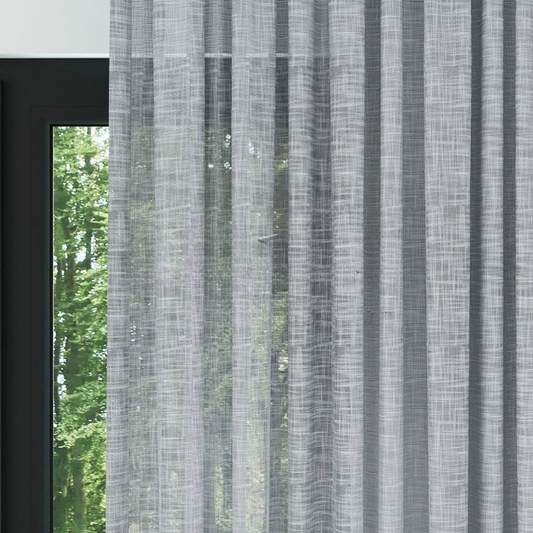 Grey Slub Linen Look Semi-Sheer Curtain
