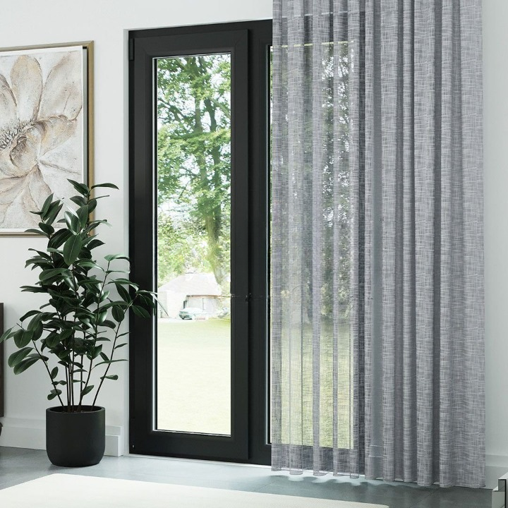 Grey Slub Linen Look Semi-Sheer Curtain