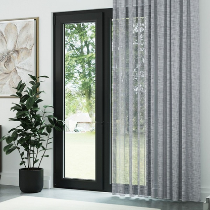 Grey Slub Linen Look Semi-Sheer Curtain