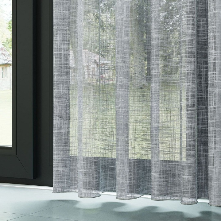 Grey Slub Linen Look Semi-Sheer Curtain