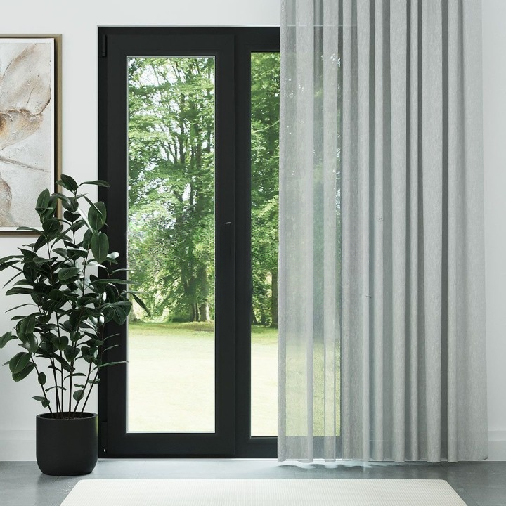 Grey Honeycomb Textured Linen Look Sheer Curtain