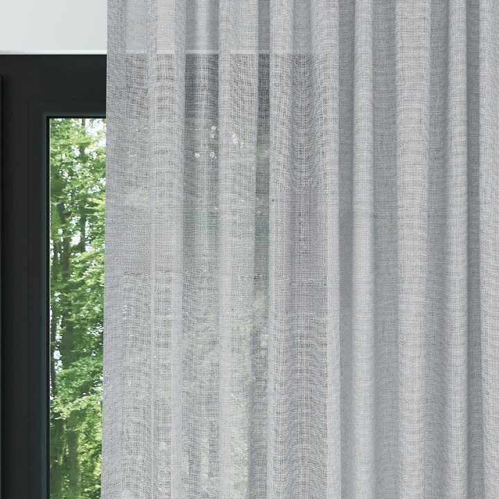 Grey Slub Linen Look Sheer Curtain