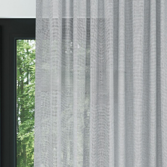 Grey Slub Linen Look Sheer Curtain