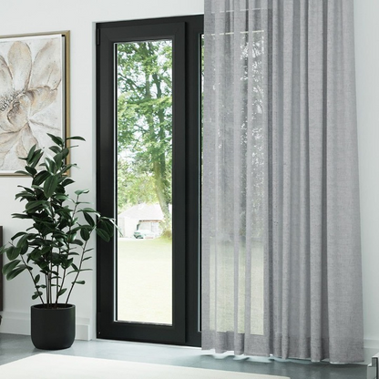 Grey Slub Linen Look Sheer Curtain