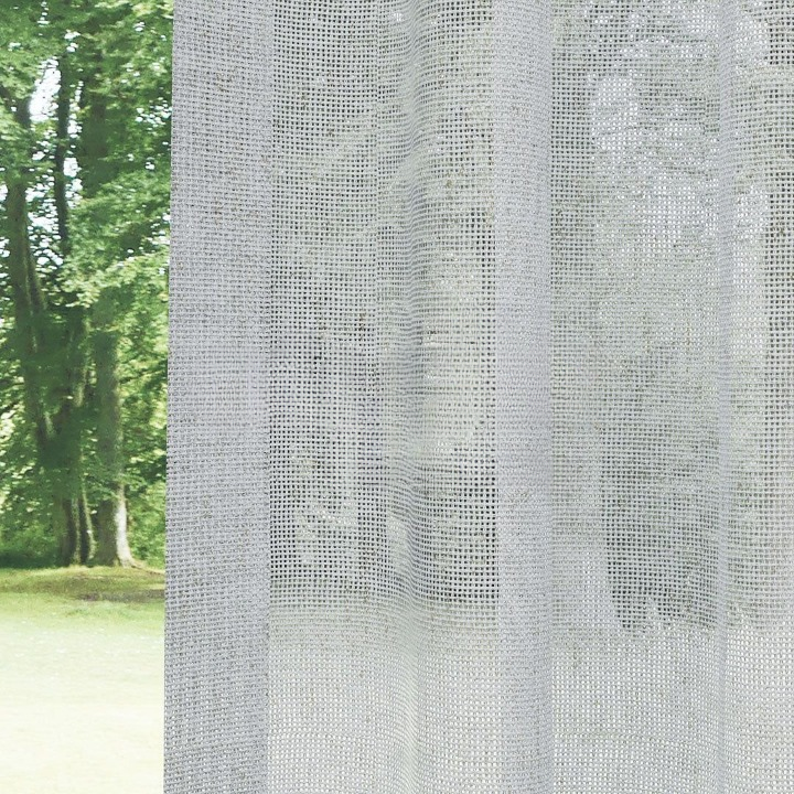 Grey Slub Linen Look Sheer Curtain