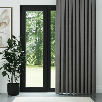 Grey Crosshatch Linen Drapes