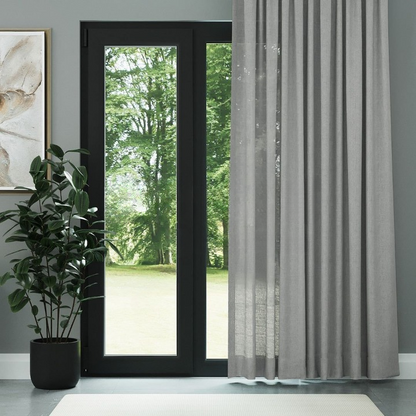 Grey Shimmering Plain Sheer Curtain