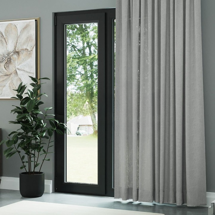 Grey Shimmering Plain Sheer Curtain