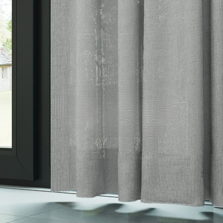 Grey Shimmering Plain Sheer Curtain