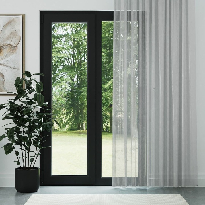Grey Shimmering Honeycomb Textured Sheer Curtain