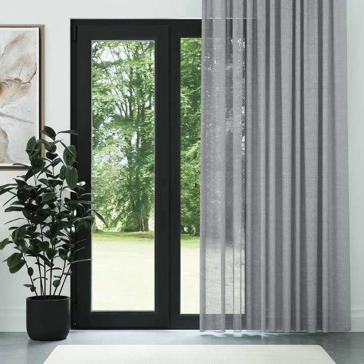 Grey Honeycomb Textured Linen Look Sheer Curtain