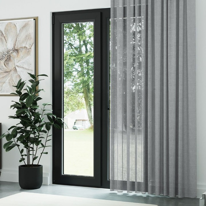 Grey Honeycomb Textured Linen Look Sheer Curtain