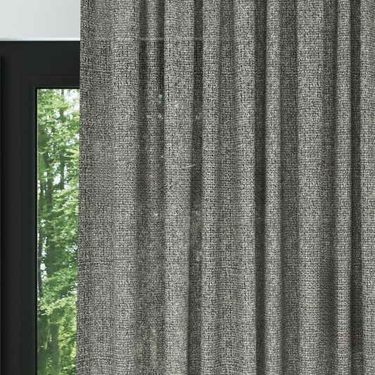 Grey Chenille Textured Open Weave Semi-Sheer Curtain
